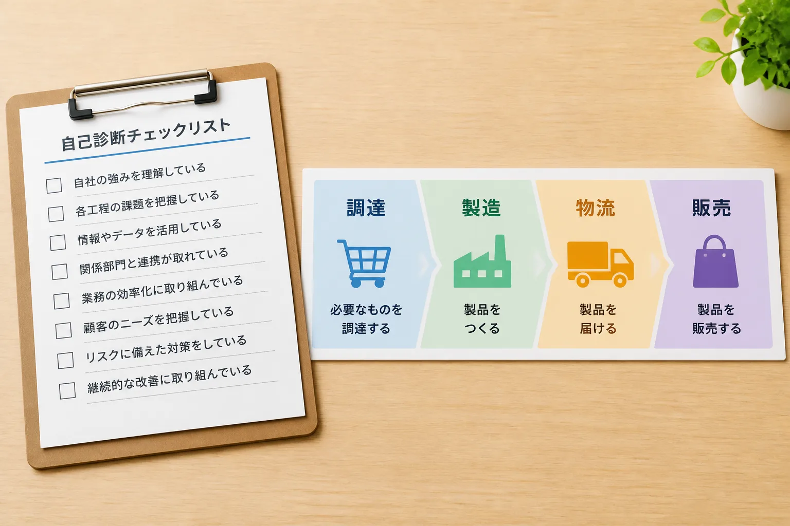 DX推進指標による自己診断とバリューチェーン分析を組み合わせて使う様子を示した図解