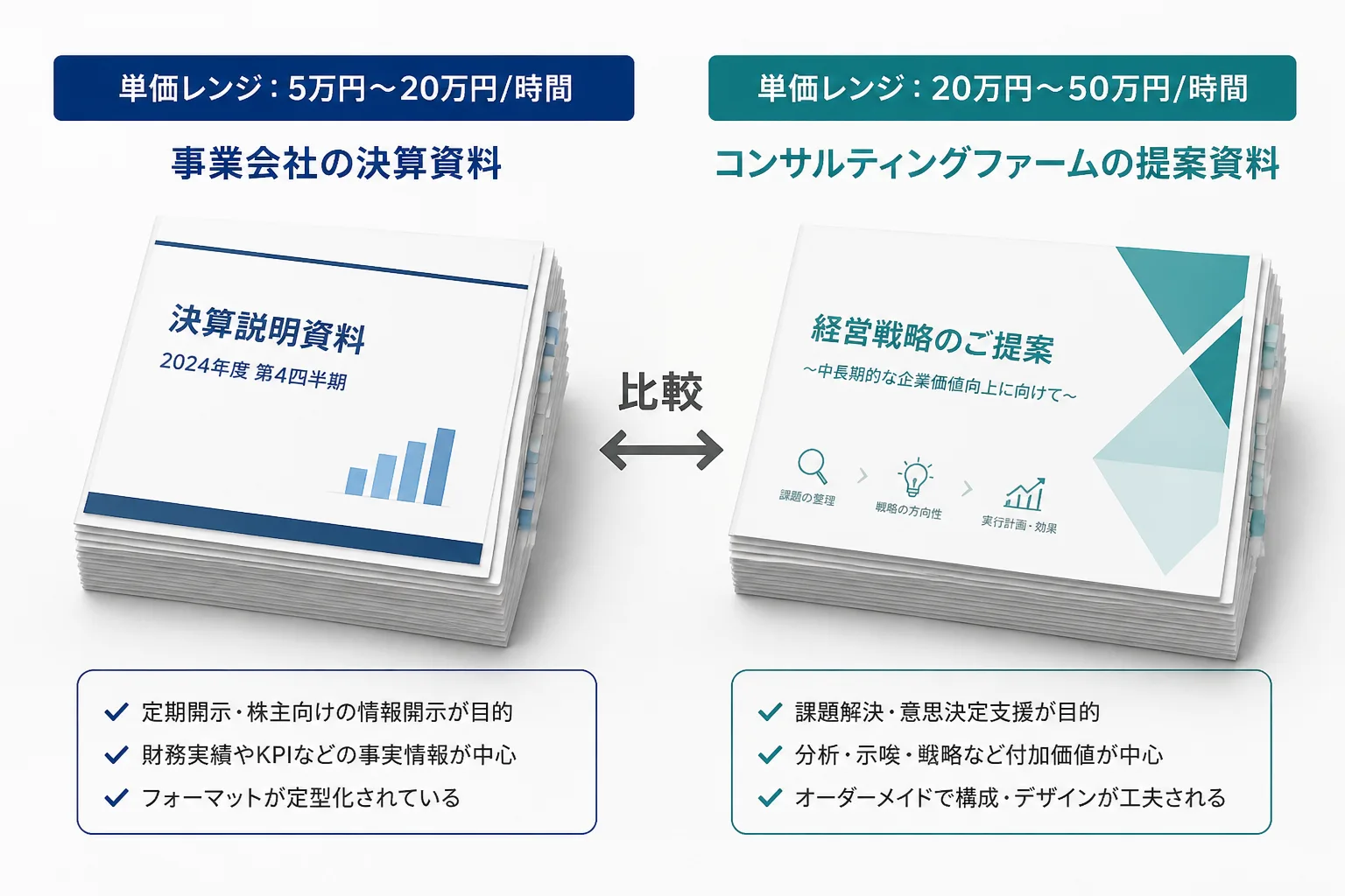事業会社案件とコンサルファーム系案件の単価レンジの違いを対比する図解
