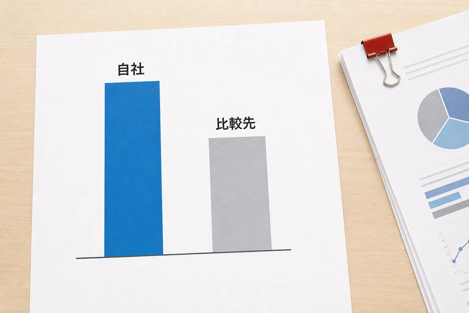 自社と比較先の業務リードタイムの差を示す棒グラフのイメージ（業務プロセスのベンチマーキング事例）