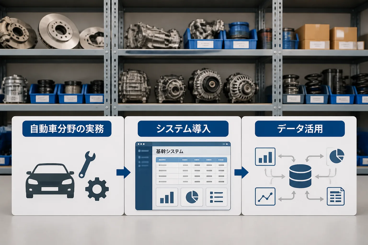 自動車分野の実務経験とシステム導入・データ活用の掛け合わせを示す図解