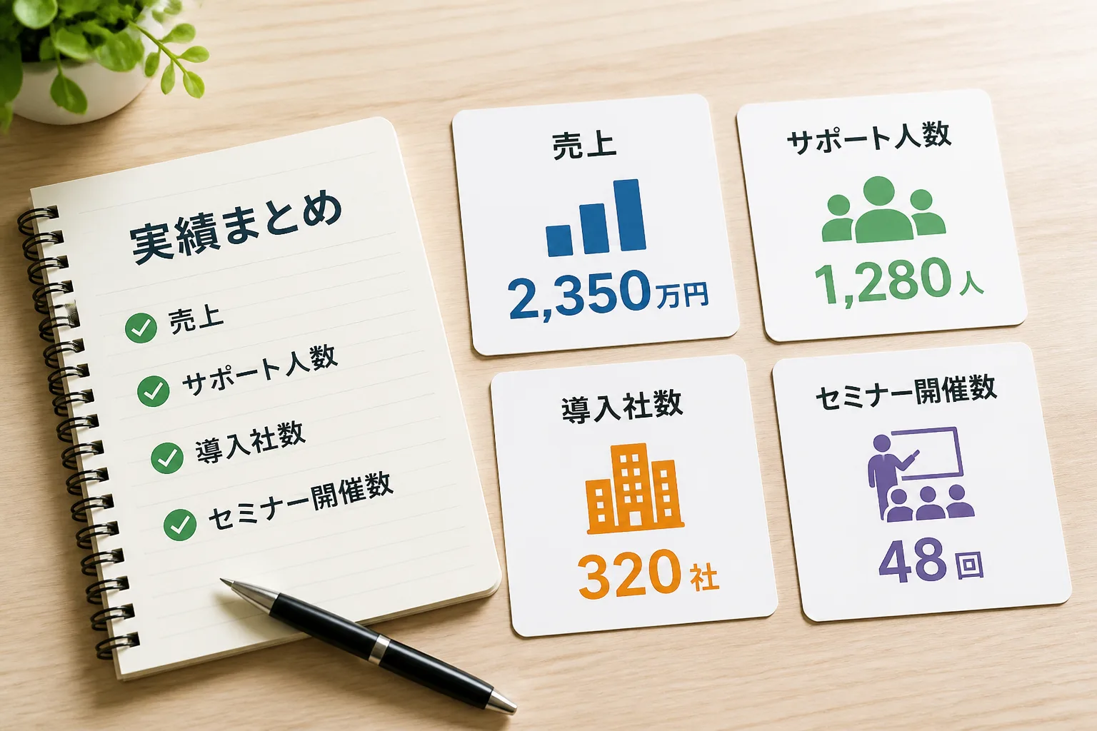 提案資料に盛り込む予算規模やチーム人数などの定量実績を整理している様子を示すイメージ