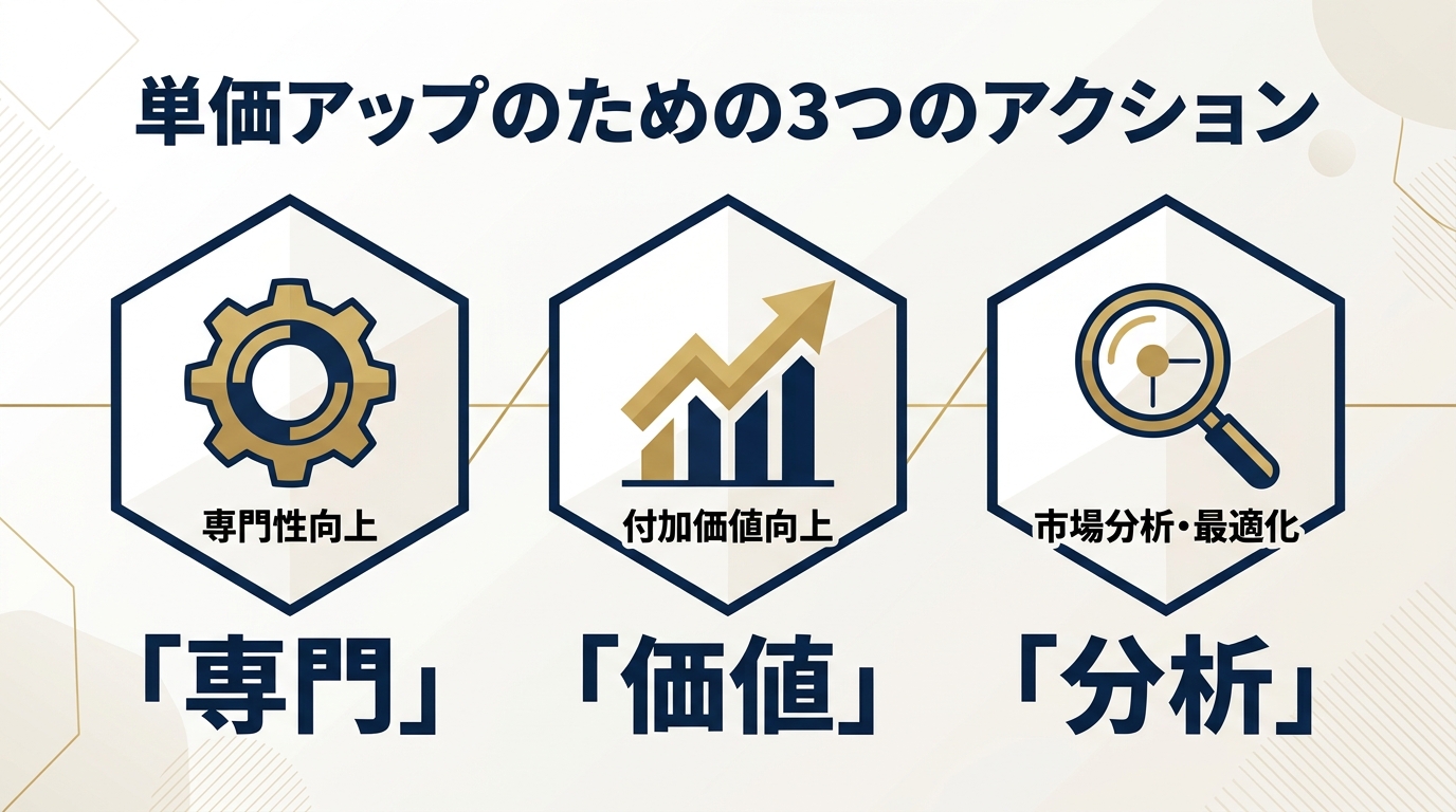 単価を上げる4つのアクションを表す概念図