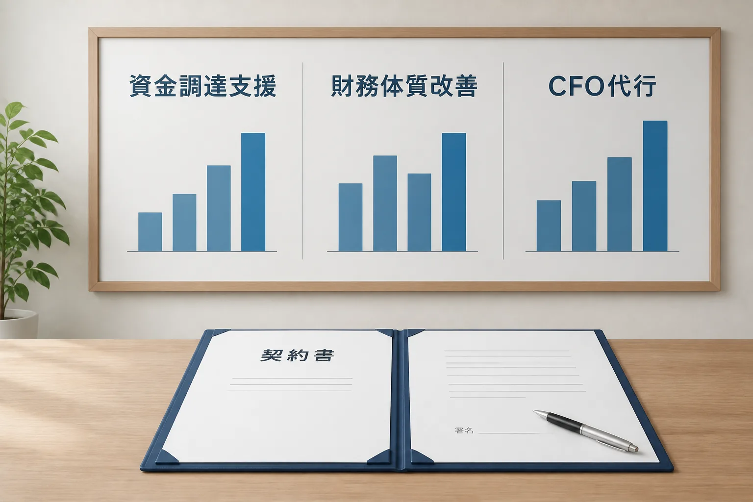 資金調達支援・財務体質改善・CFO代行の単価水準を比較する棒グラフ図