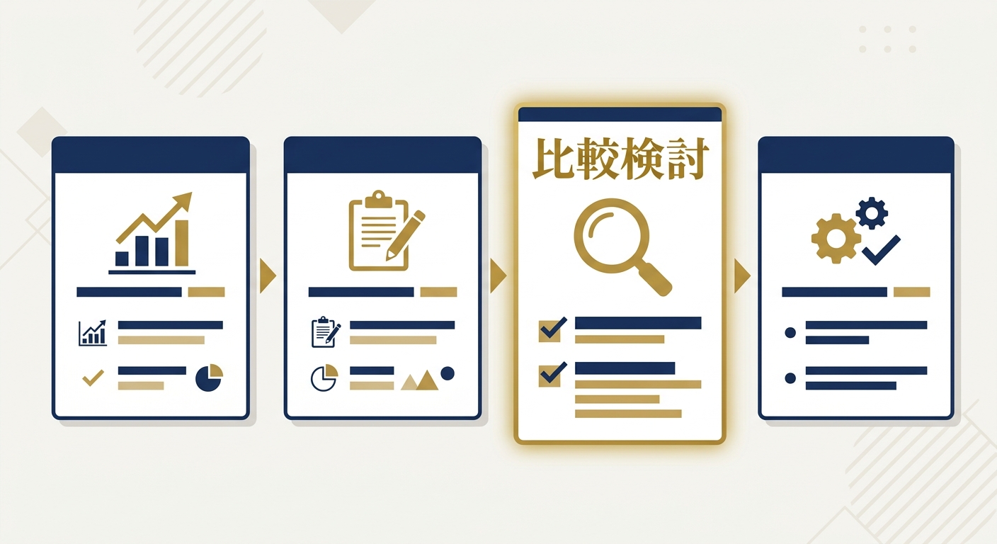 複数のエージェントを比較するイメージを表したカード型の比較イラスト