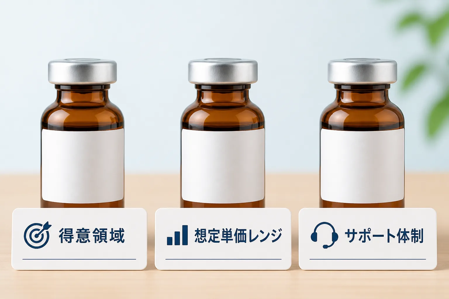得意領域・想定単価レンジ・サポート体制の3つの軸でエージェントを比較することを示す図解。