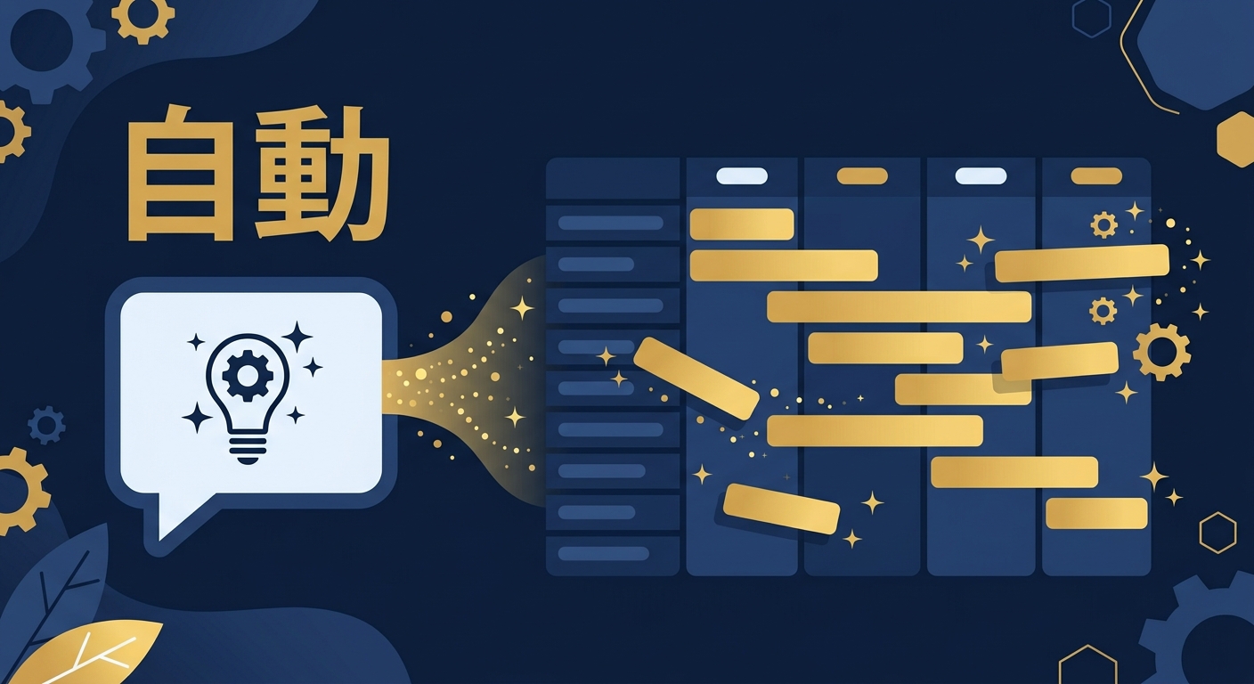 ChatGPTやCursorでガントチャートを自動生成するイメージ図