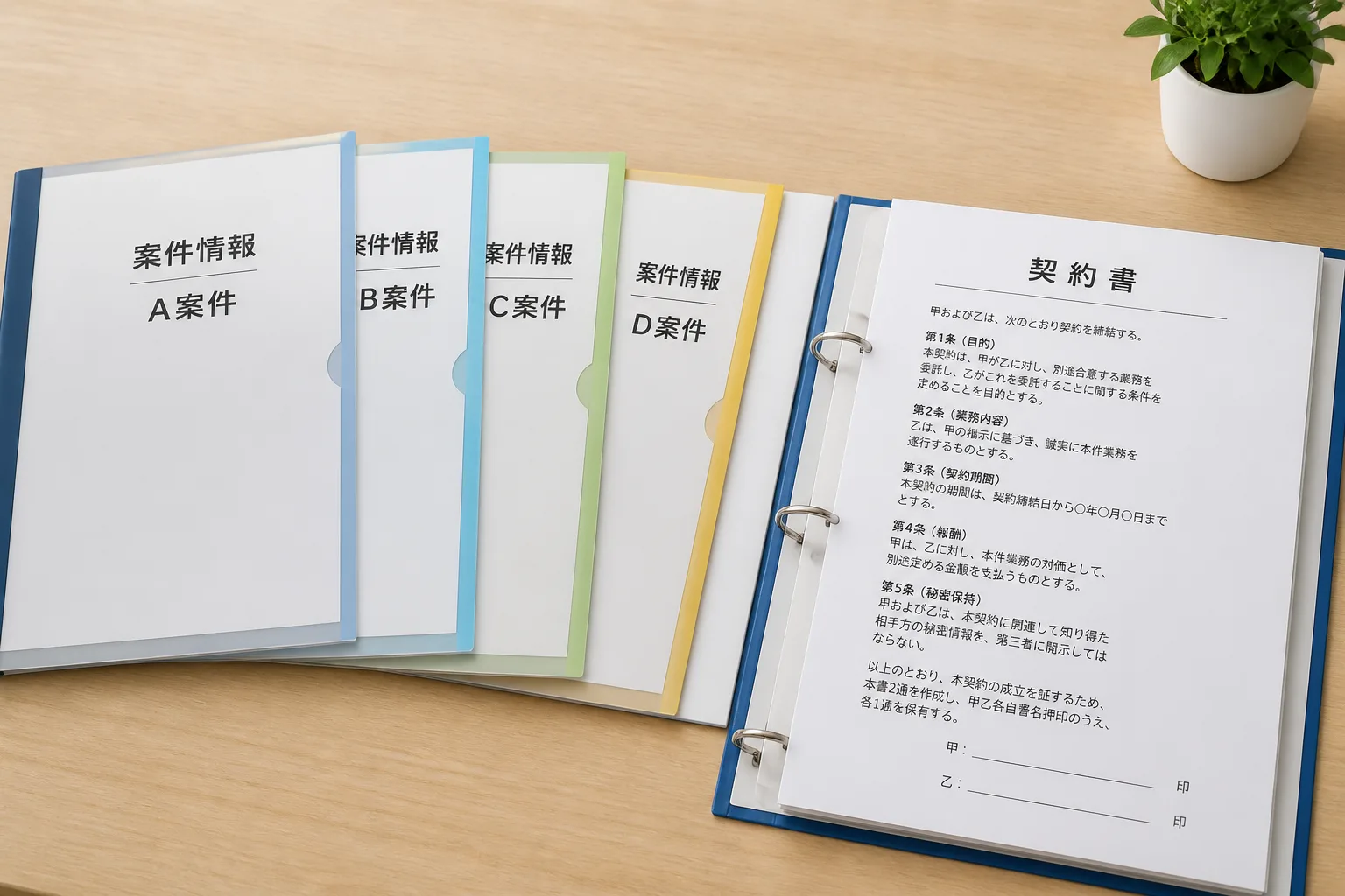 複数のエージェントの案件情報を並べて比較しているイメージ