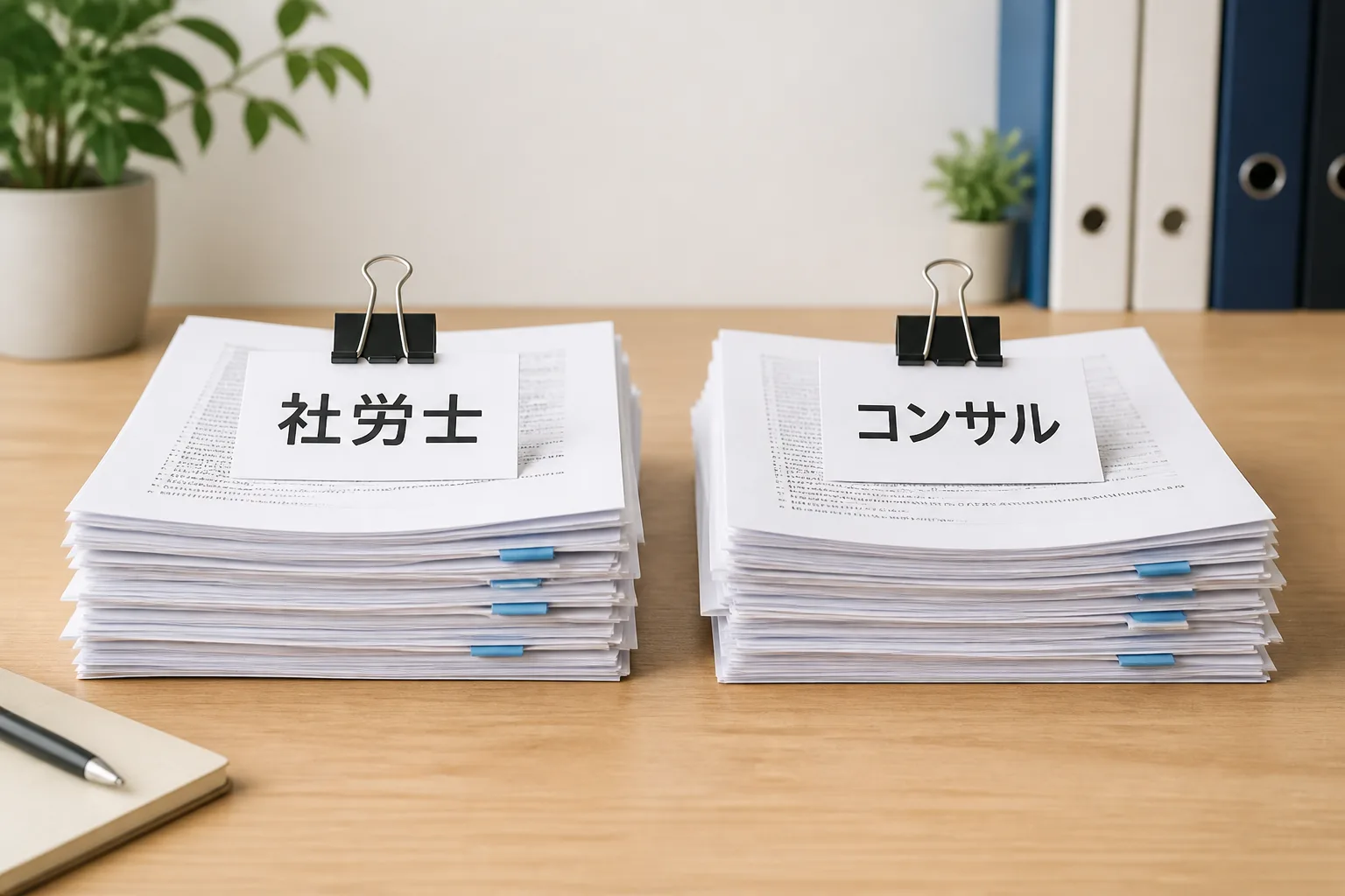 社会保険労務士の業務範囲と人事コンサルタントの業務範囲を仕分けて示す比較図解