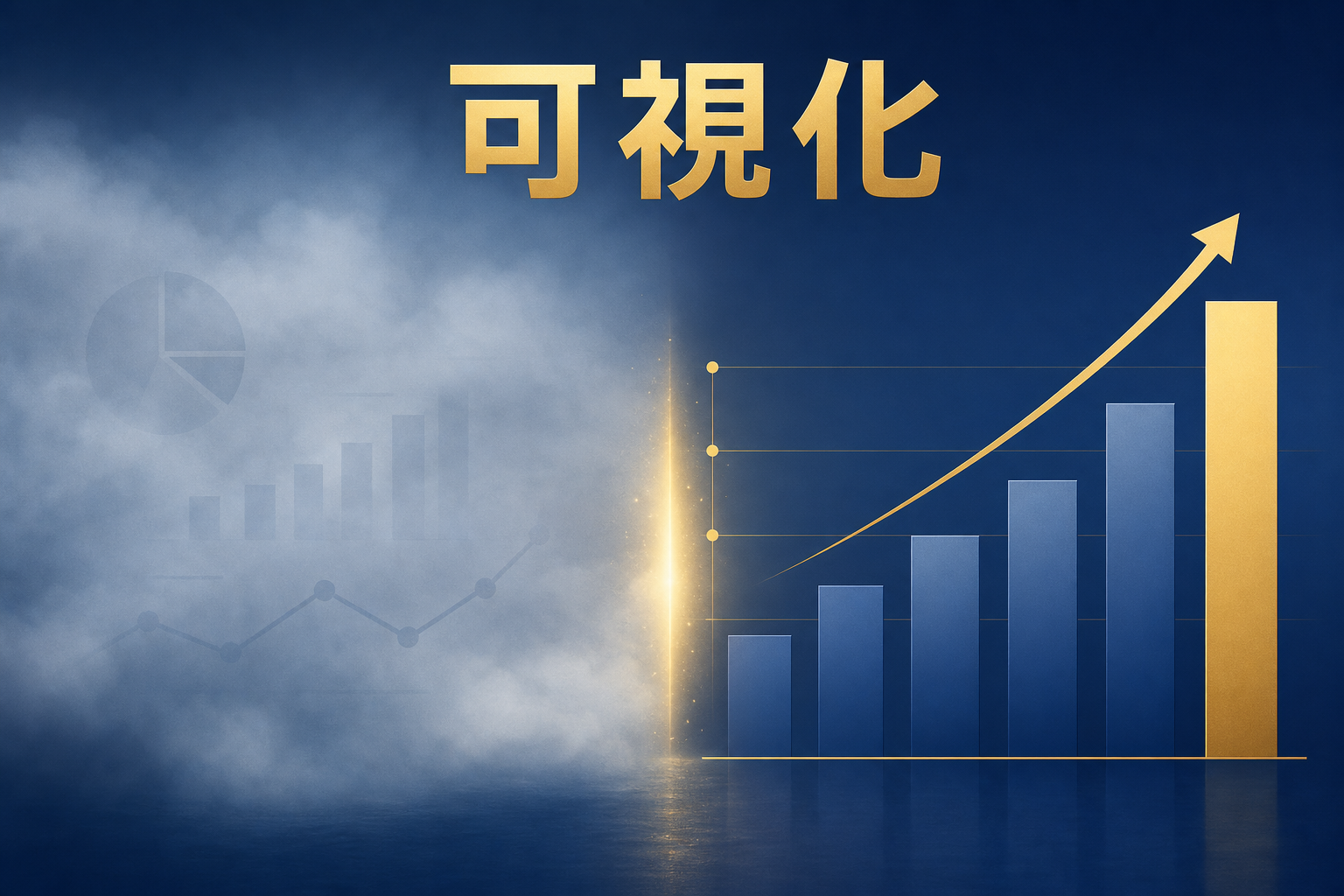 市場単価の見えにくさが解消される様子を表す霧と晴れの対比イラスト