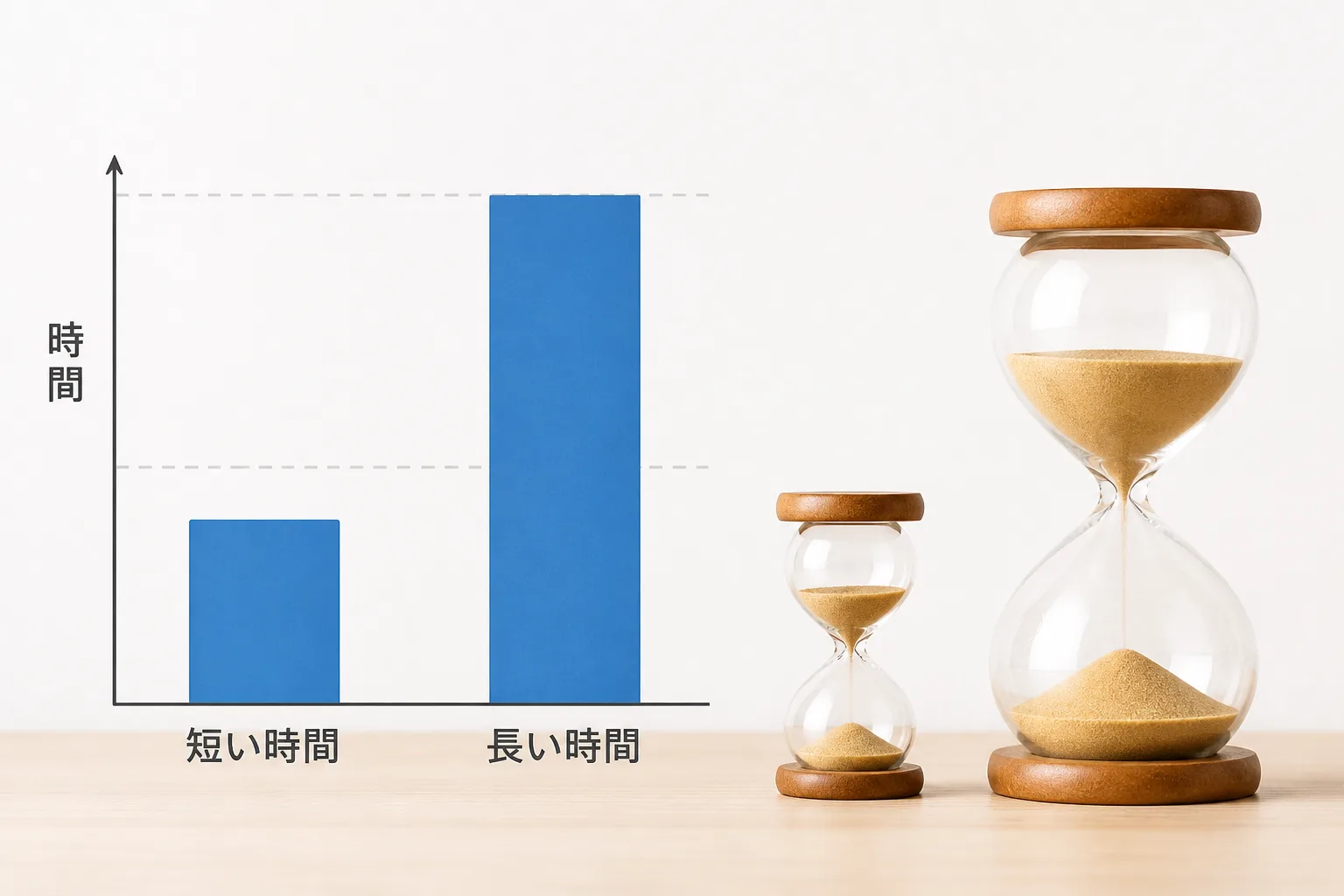 基礎資格と上級資格で試験時間・出題数の水準が異なることを示すグラフ風の図解