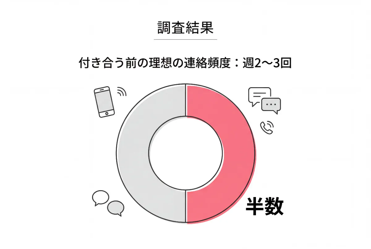 調査では、付き合う前の理想の連絡頻度として週2〜3回を挙げる人が半数