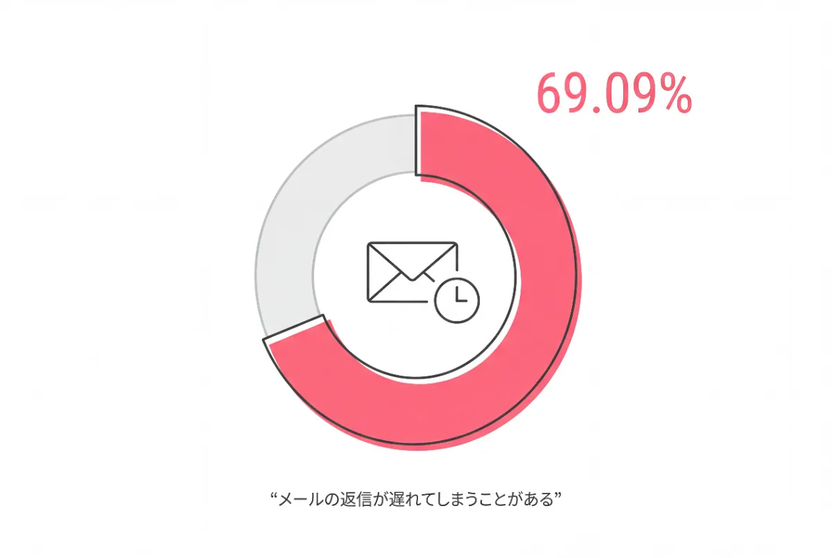 69.09%の人が「メールの返信が遅れてしまうことがある」と回答
という結果を視覚化