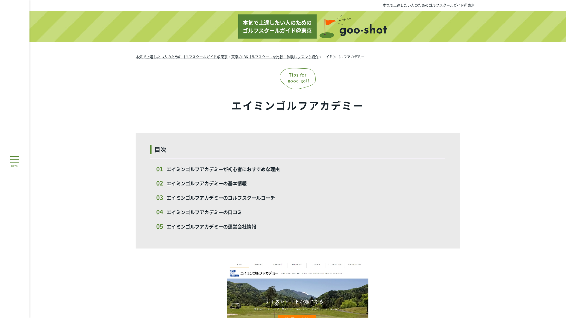 東京のゴルフスクールのエイミンゴルフアカデミーについて詳しく紹介