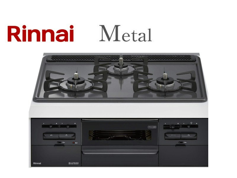 60cm幅・ホーローごとく・レンジフード連動なし・オーブン接続対応・3V乾電池式・メタルトップ・ブラック・魚とって付属・水無し両面焼きグリル