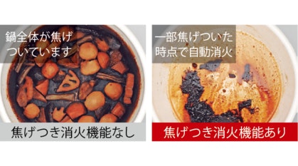焦げついたら、初期段階で自動消火