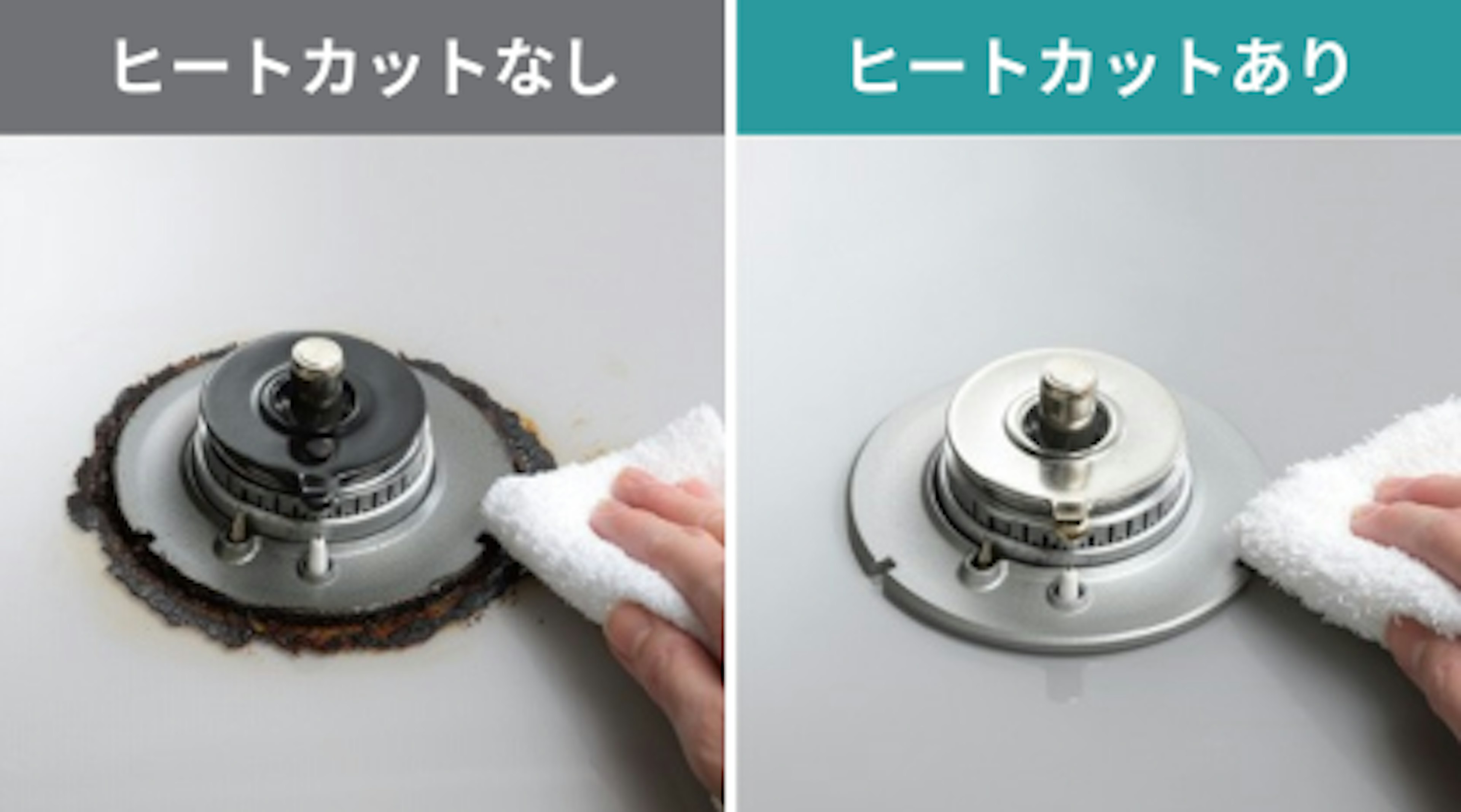 ヒートカットトップで焦げつき防止