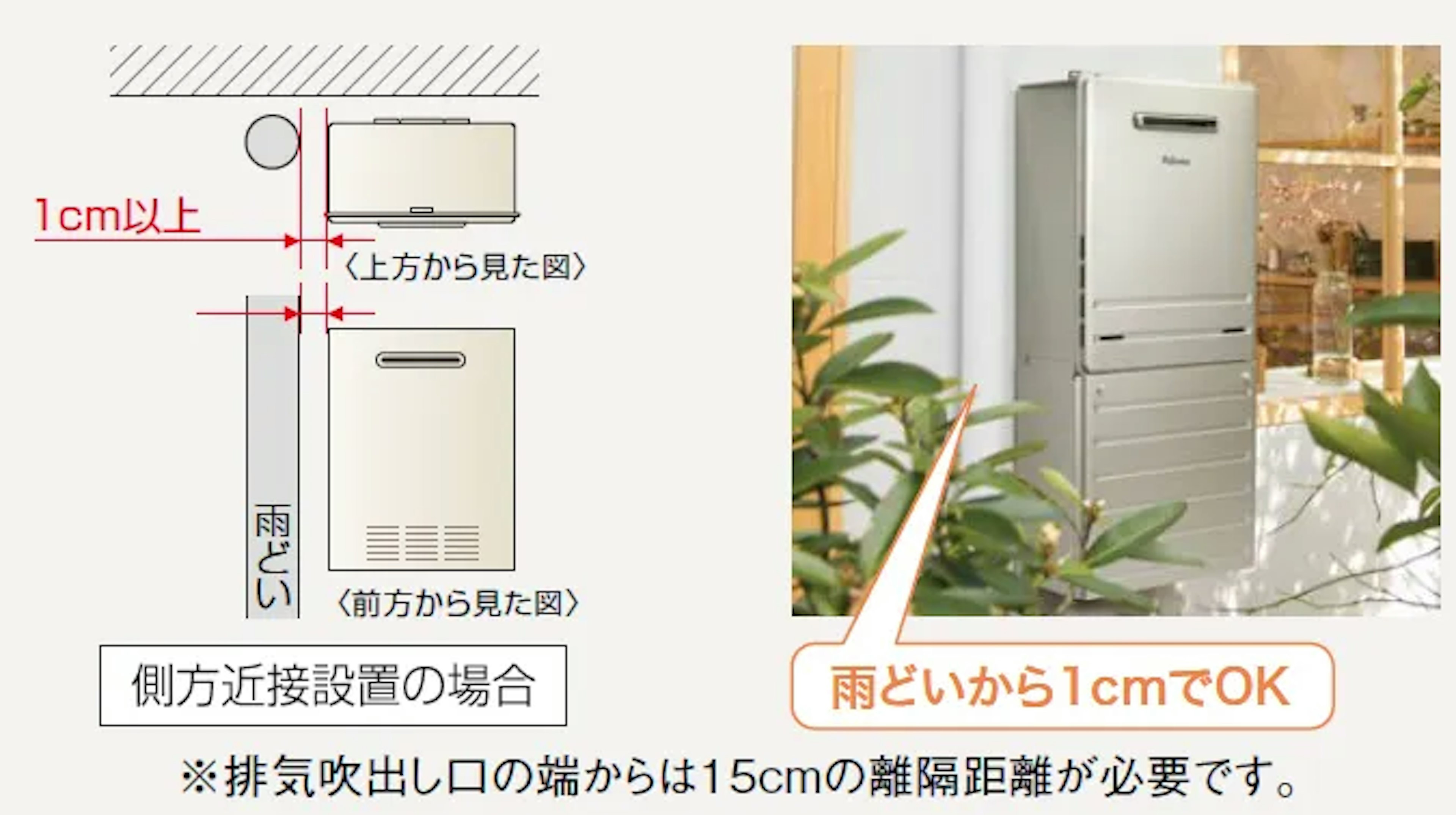 側方近接設置で場所を取らない