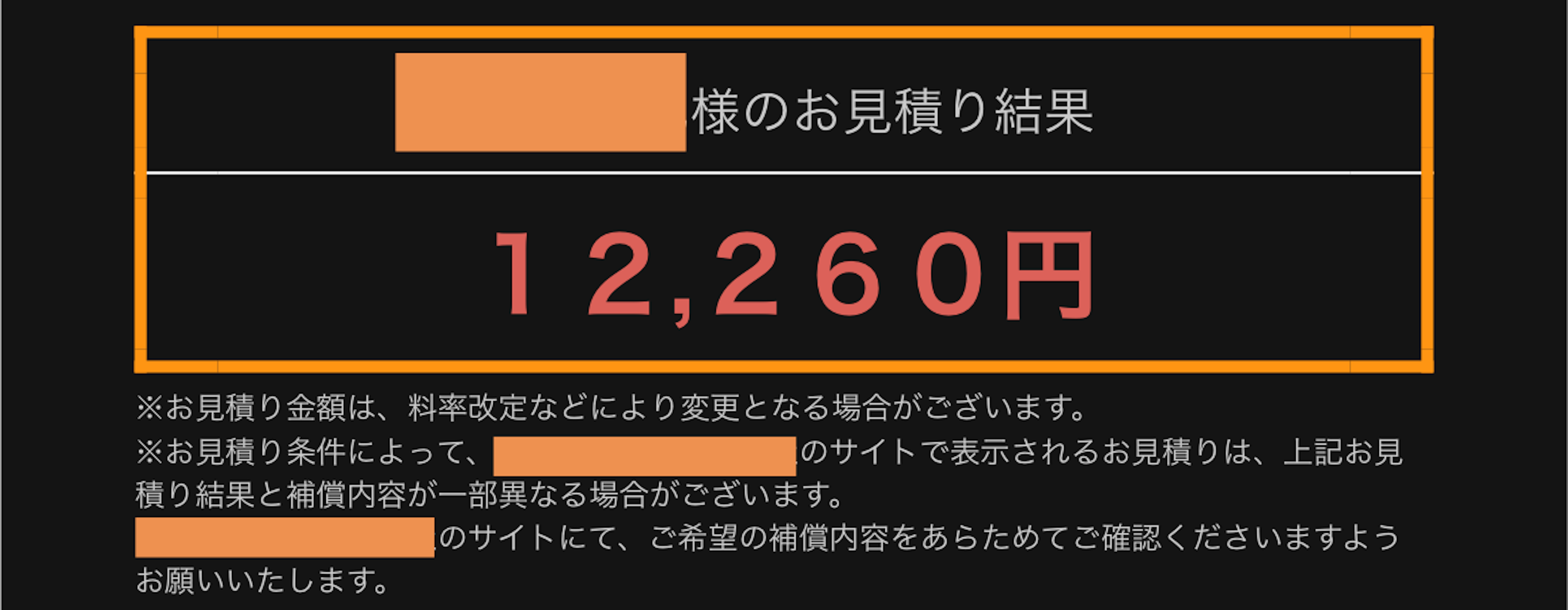自動車保険見積もり結果、最安は年額1万2,260円でした。