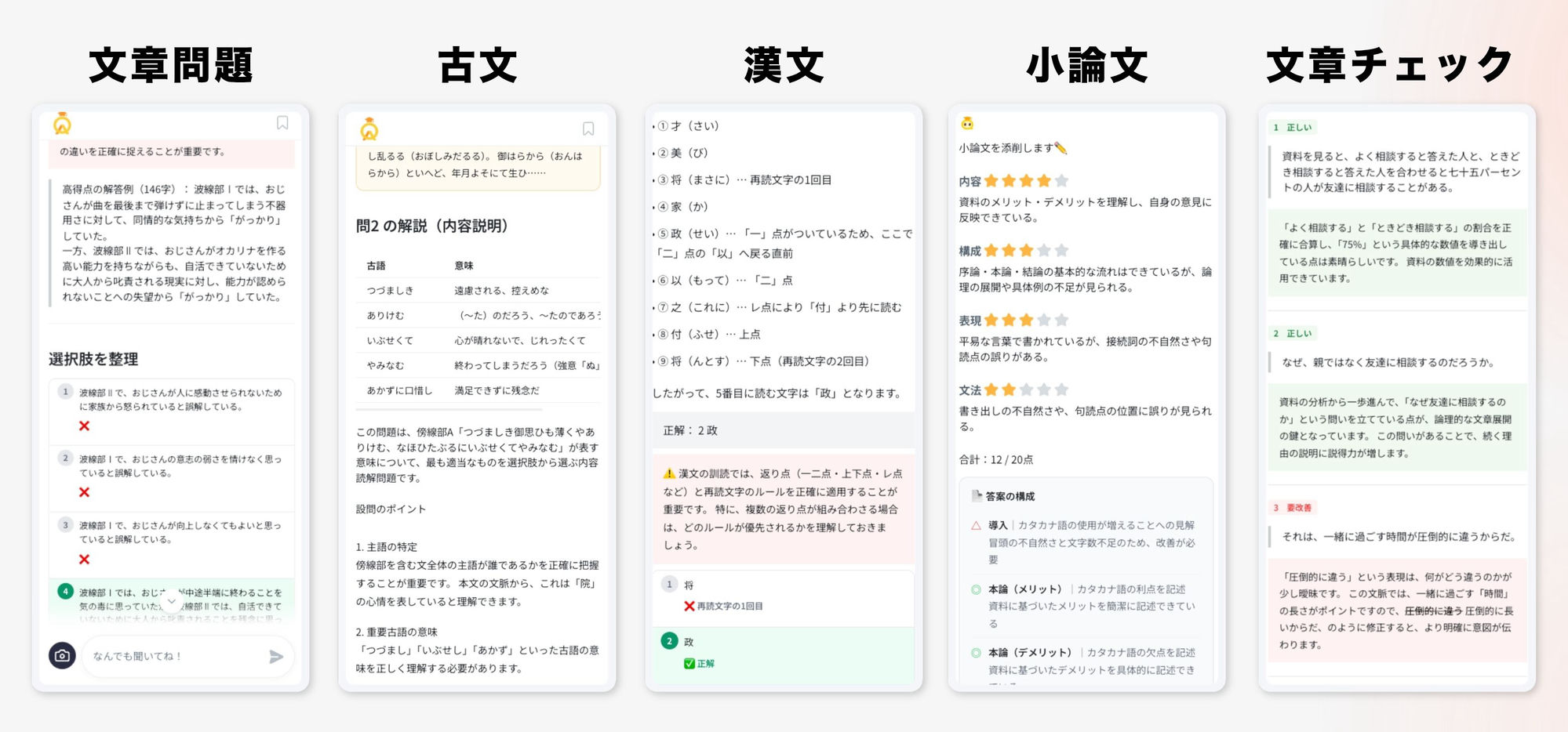 5つの問題タイプに対応