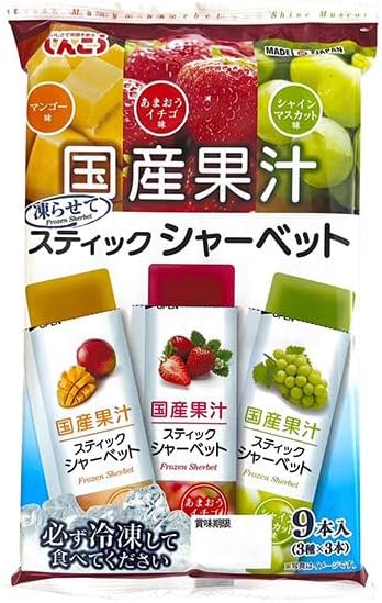 しんこう 国産果汁 凍らせて スティックシャーベット マンゴー味 あまおうイチゴ味 シャインマスカット味 シャーベット アイス 9本入（3種×3本）×4袋 (4袋, マンゴー・イチゴ・シャインマスカット)