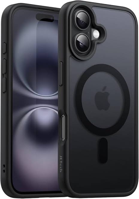 JETech iPhone 16 6.1インチ用 マグネット ケース MagSafeに対応 半透明のマット背面 薄型 耐衝撃 カバー (ブラック)