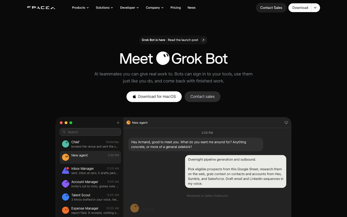 SpaceXAI Grok Bot 公式ページ