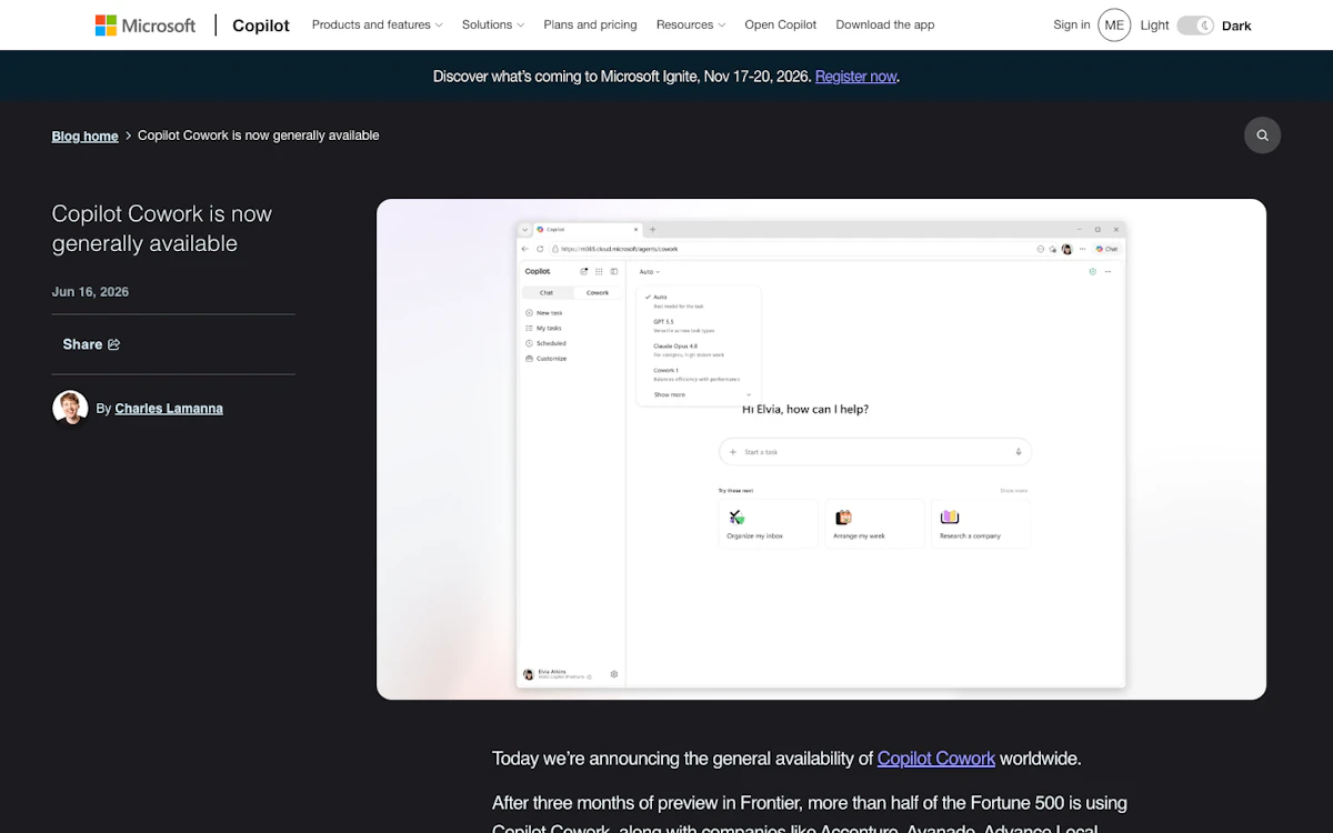 Microsoft Copilot Cowork の一般提供の公式発表