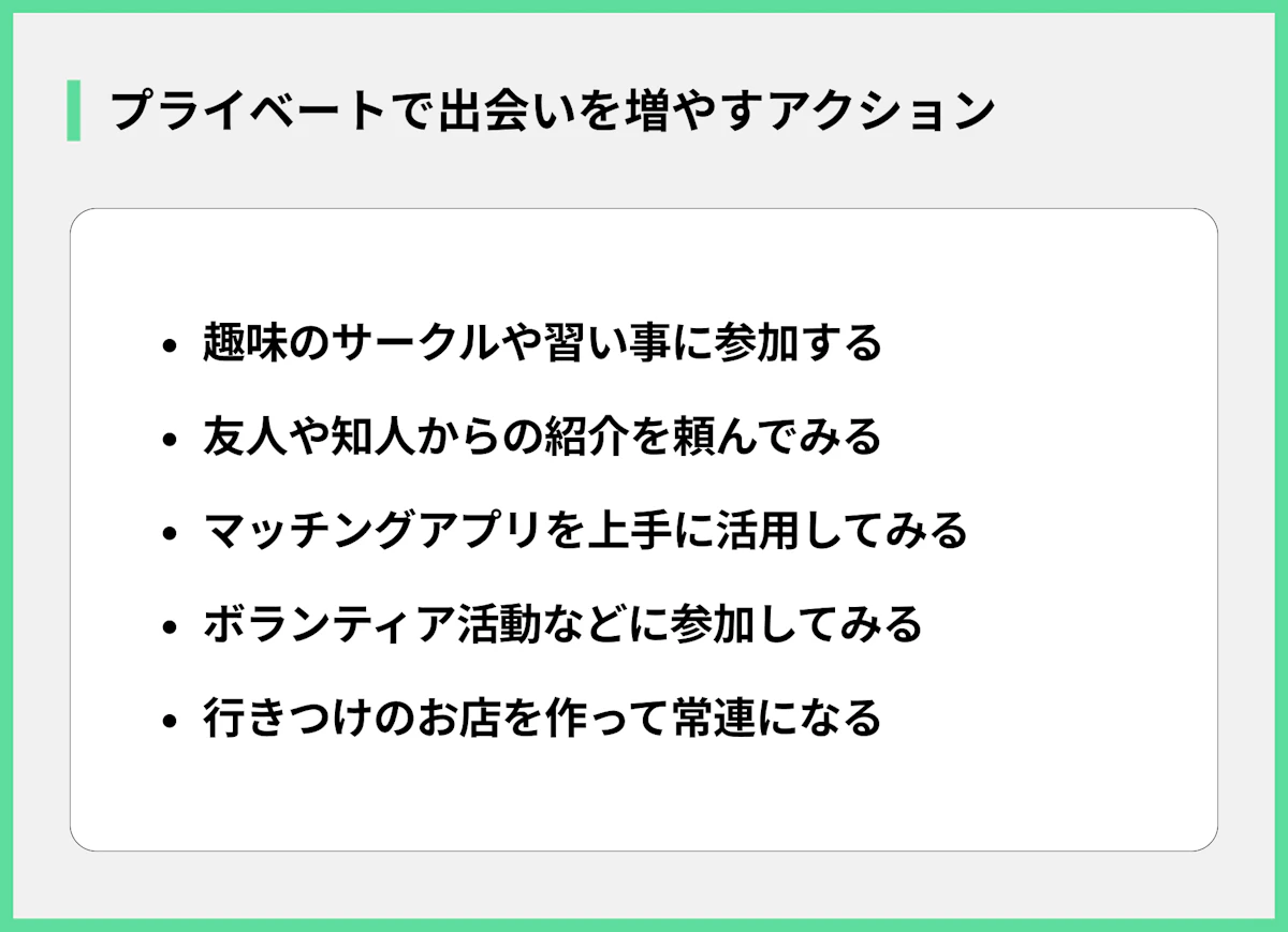 プライベートで出会いを増やすアクション