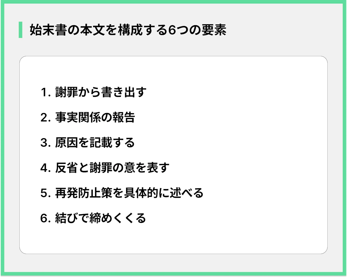 始末書の本文を構成する6つの要素