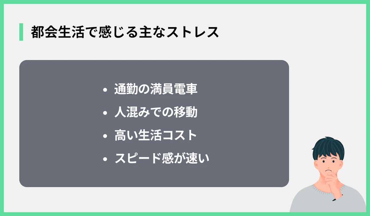 都会生活で感じる主なストレス