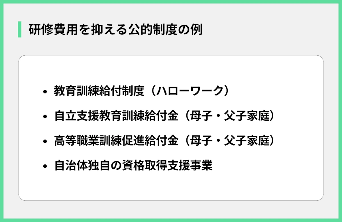 研修費用を抑える公的制度の例