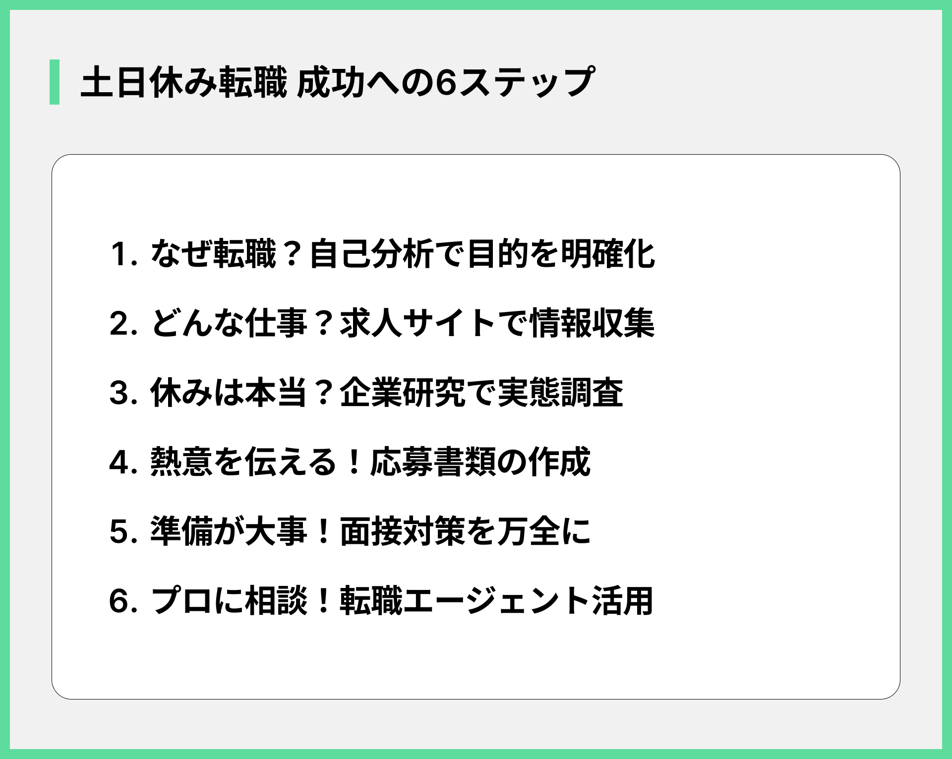 土日休み転職 成功への6ステップ
