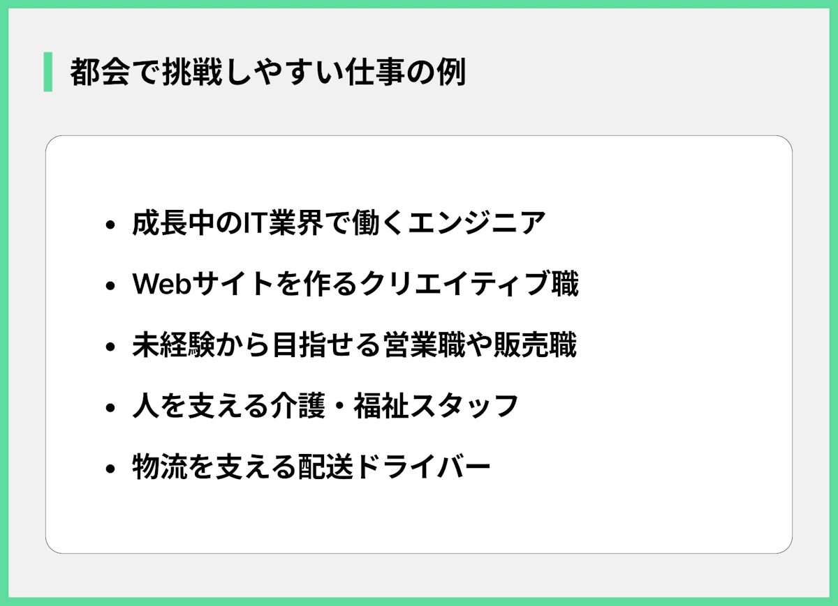 都会で挑戦しやすい仕事の例