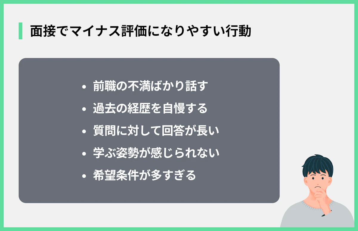 面接でマイナス評価になりやすい行動