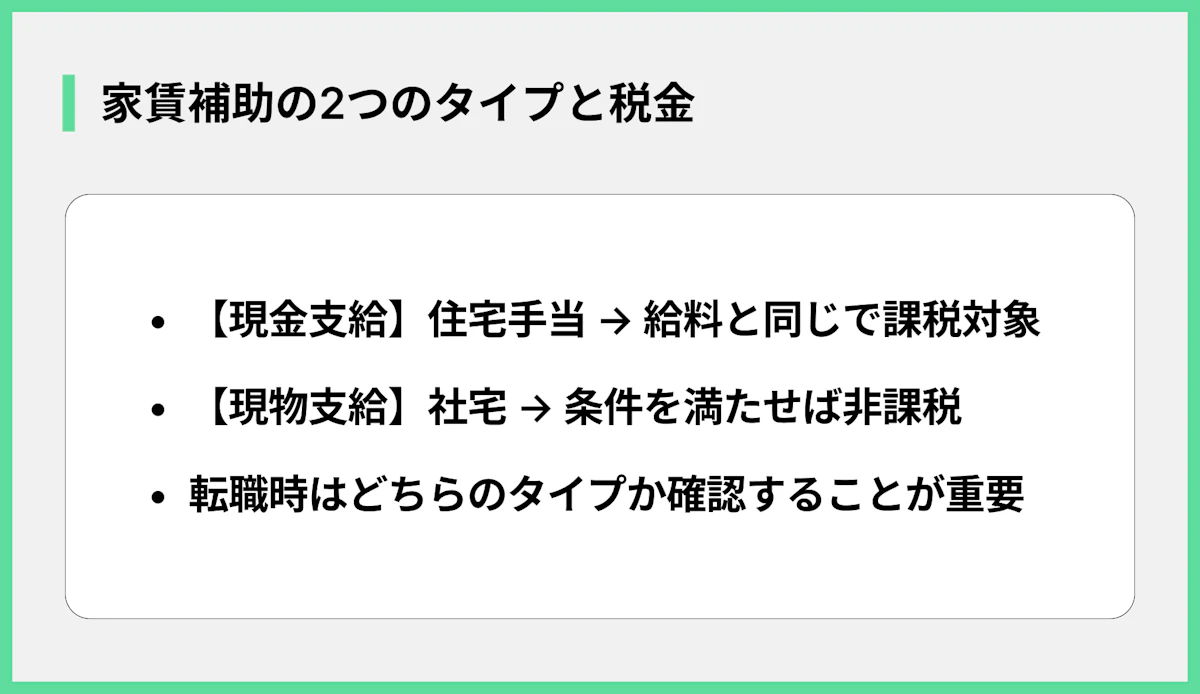 家賃補助の2つのタイプと税金