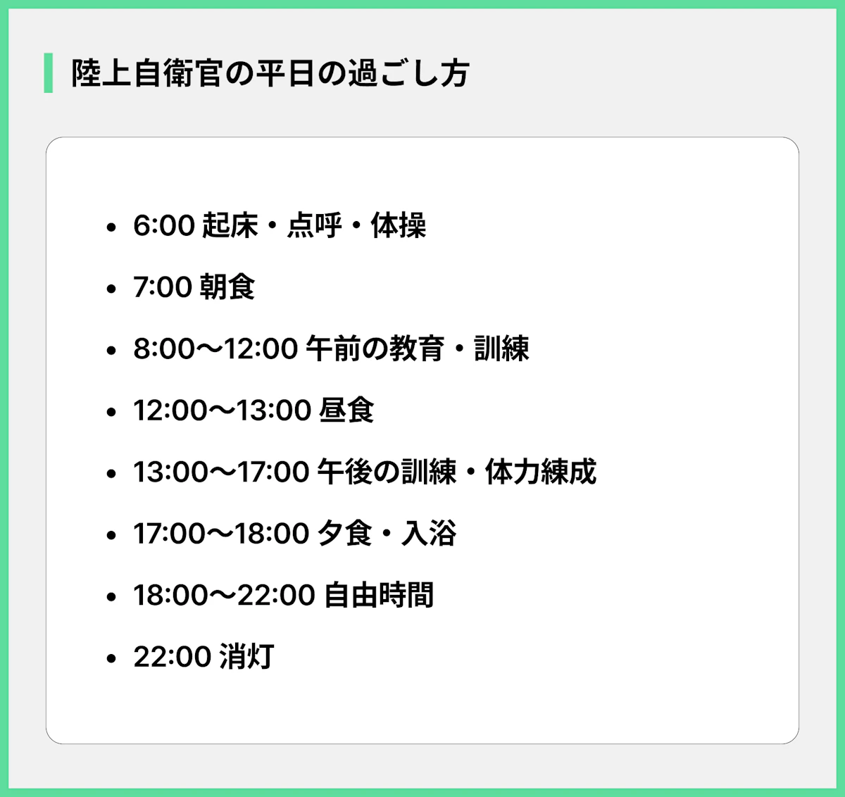 陸上自衛官の平日の過ごし方