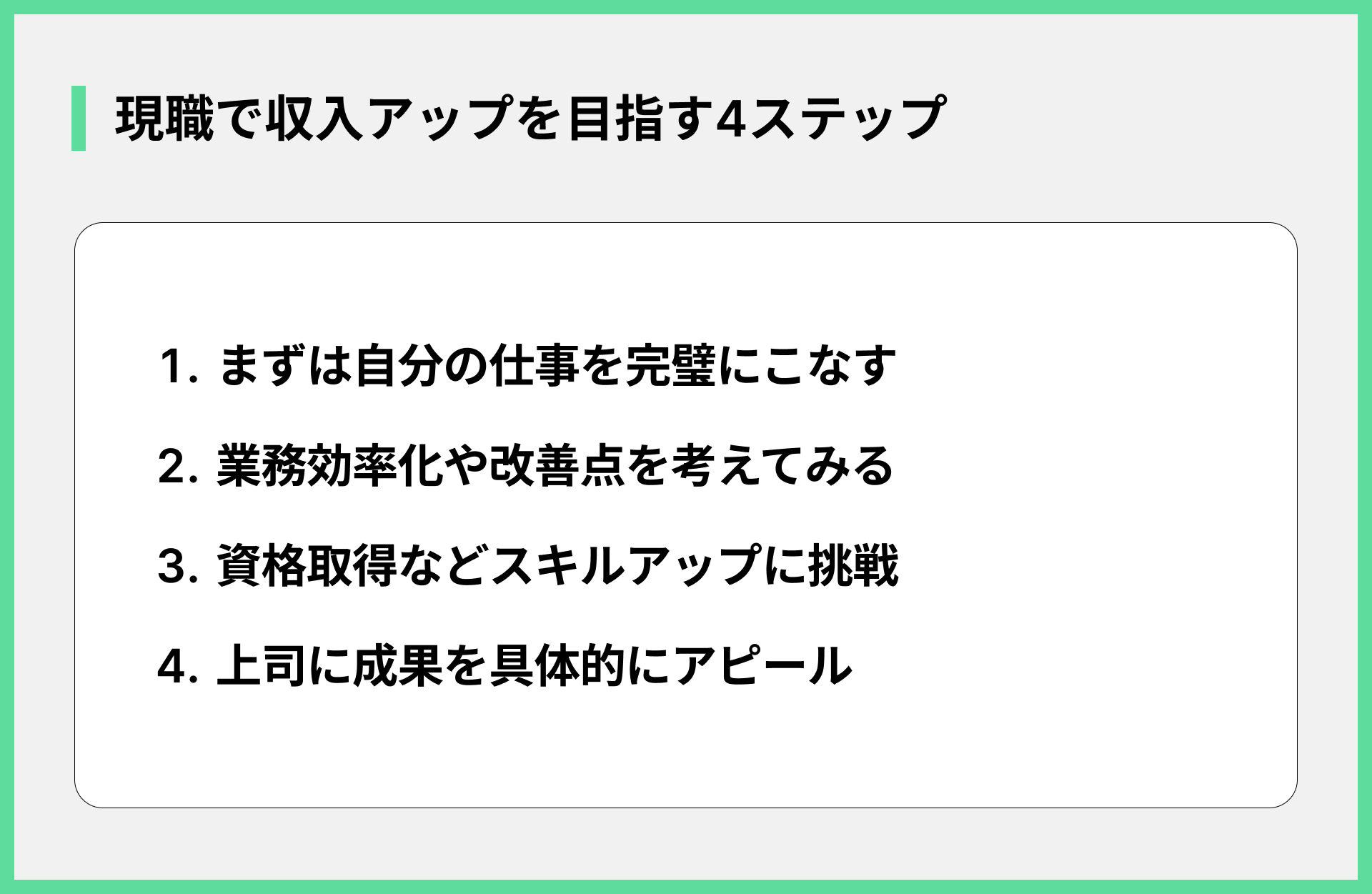 現職で収入アップを目指す4ステップ