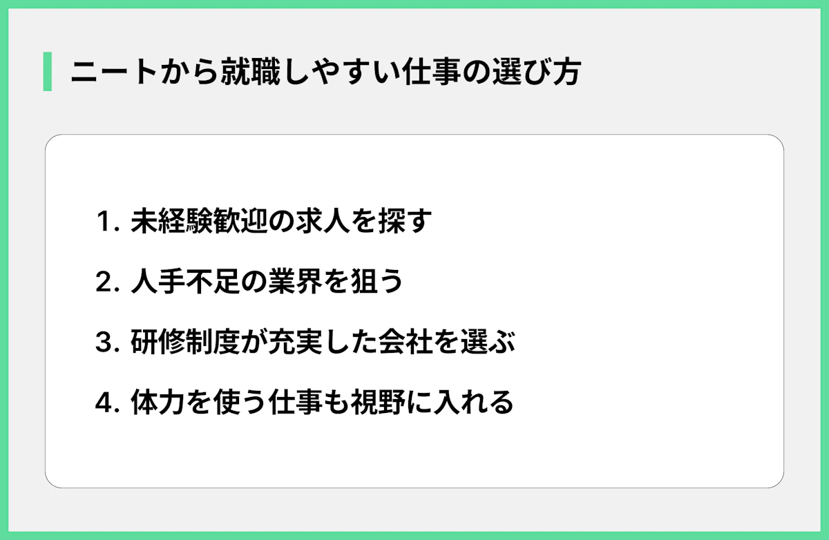 ニートから就職しやすい仕事の選び方