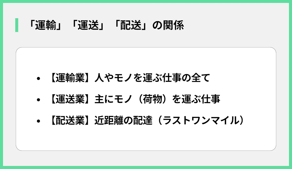 「運輸」「運送」「配送」の関係