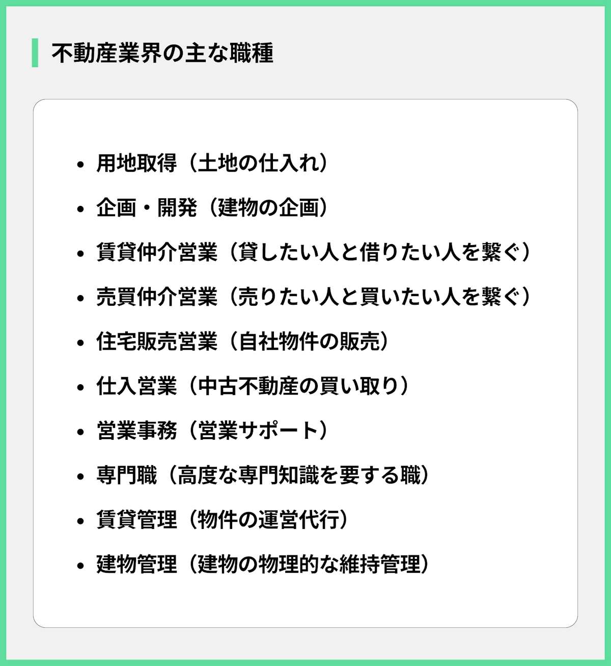 不動産業界の主な職種