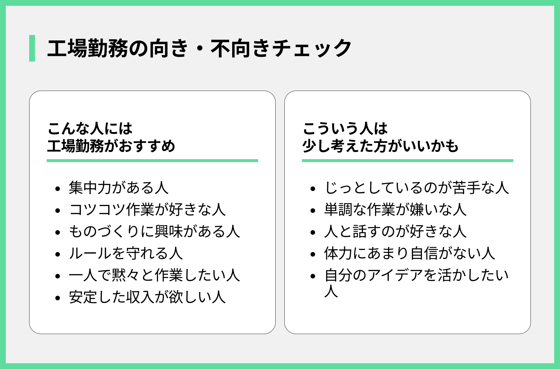 工場勤務の向き・不向きチェック