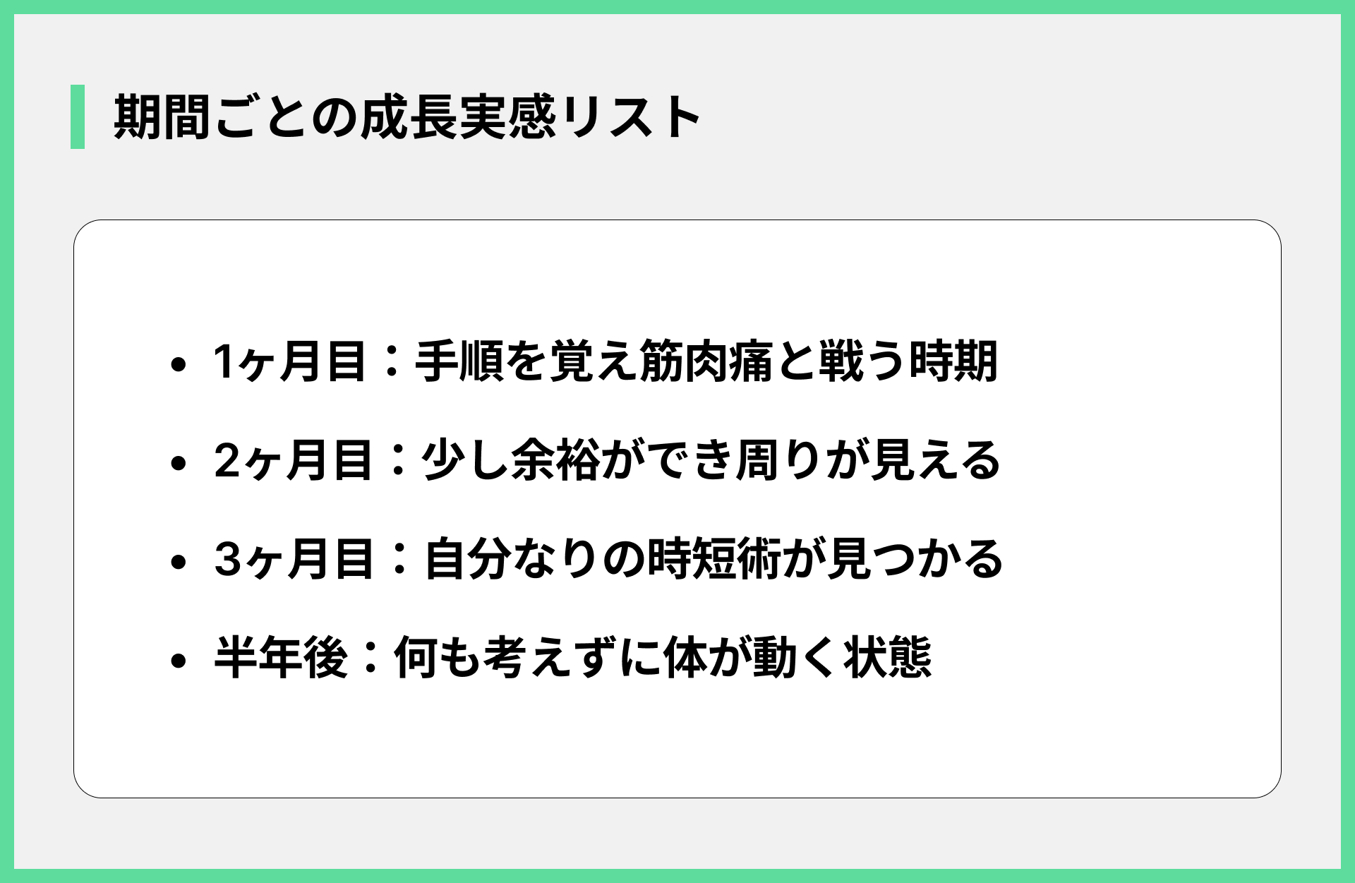 期間ごとの成長実感リスト