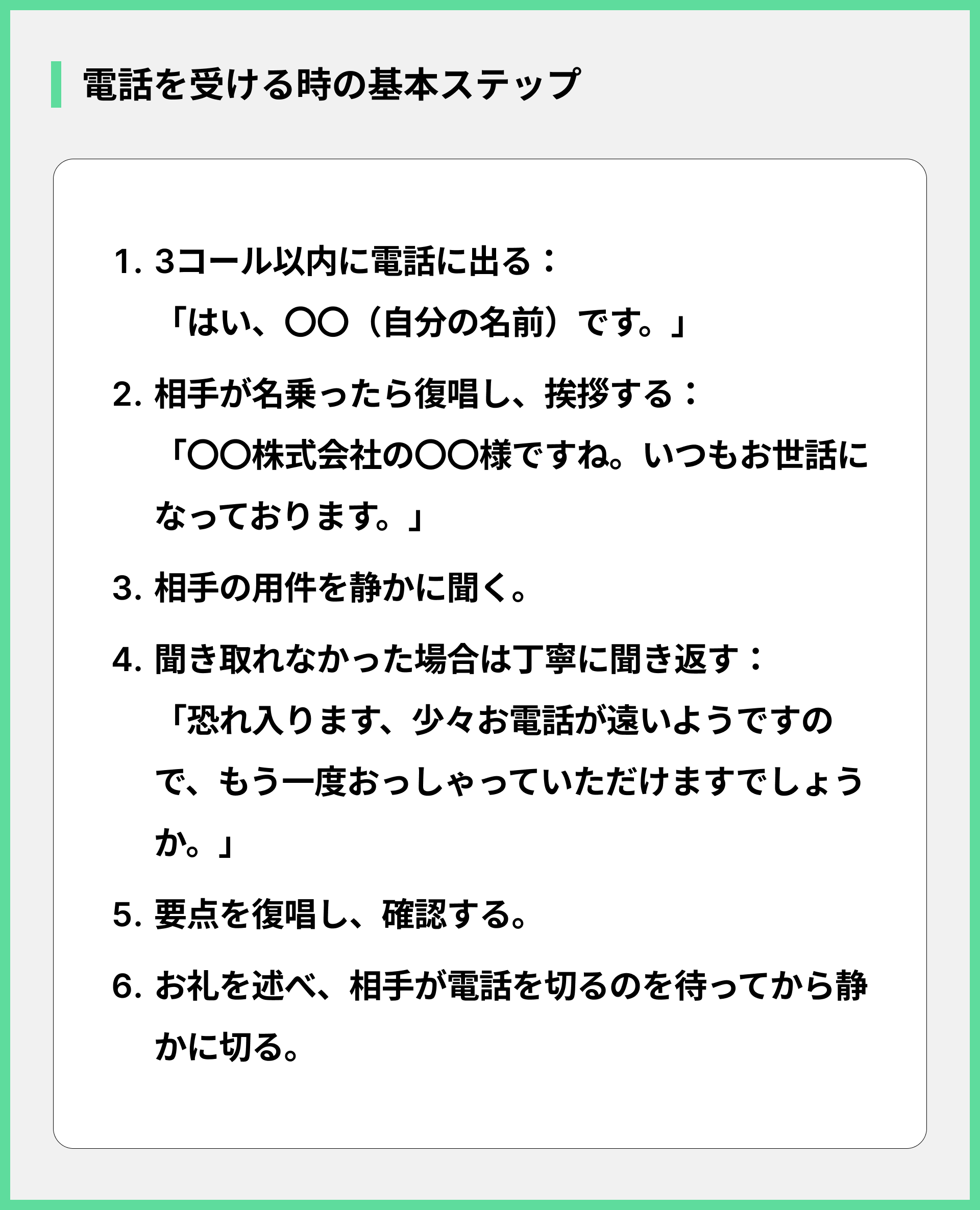 電話を受ける時の基本ステップ