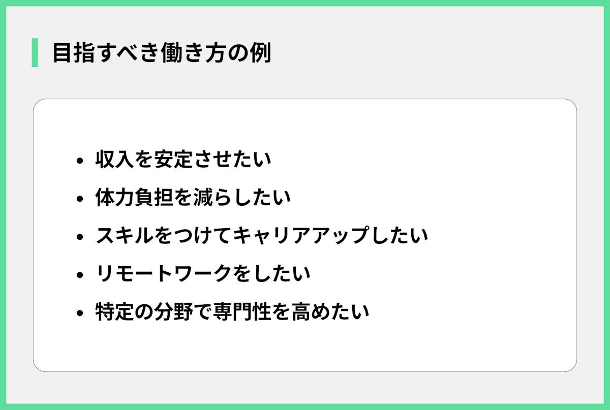 目指すべき働き方の例