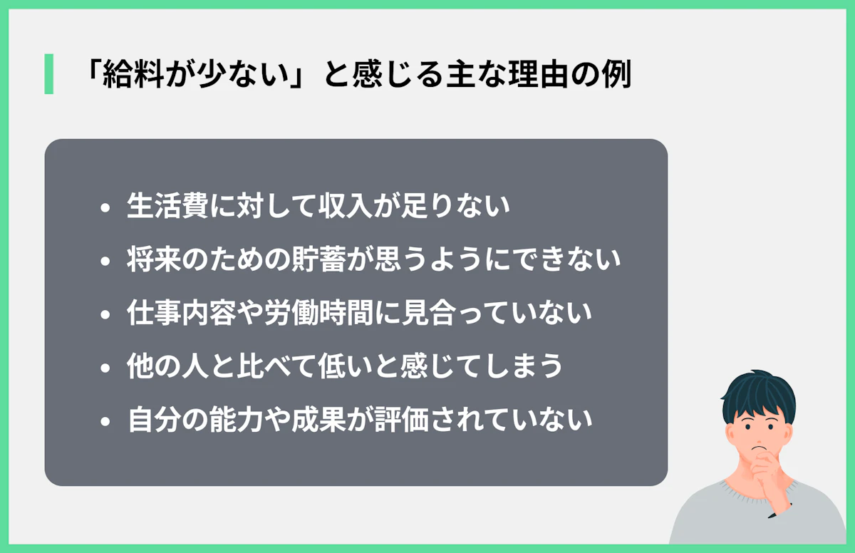 「給料が少ない」と感じる主な理由の例
