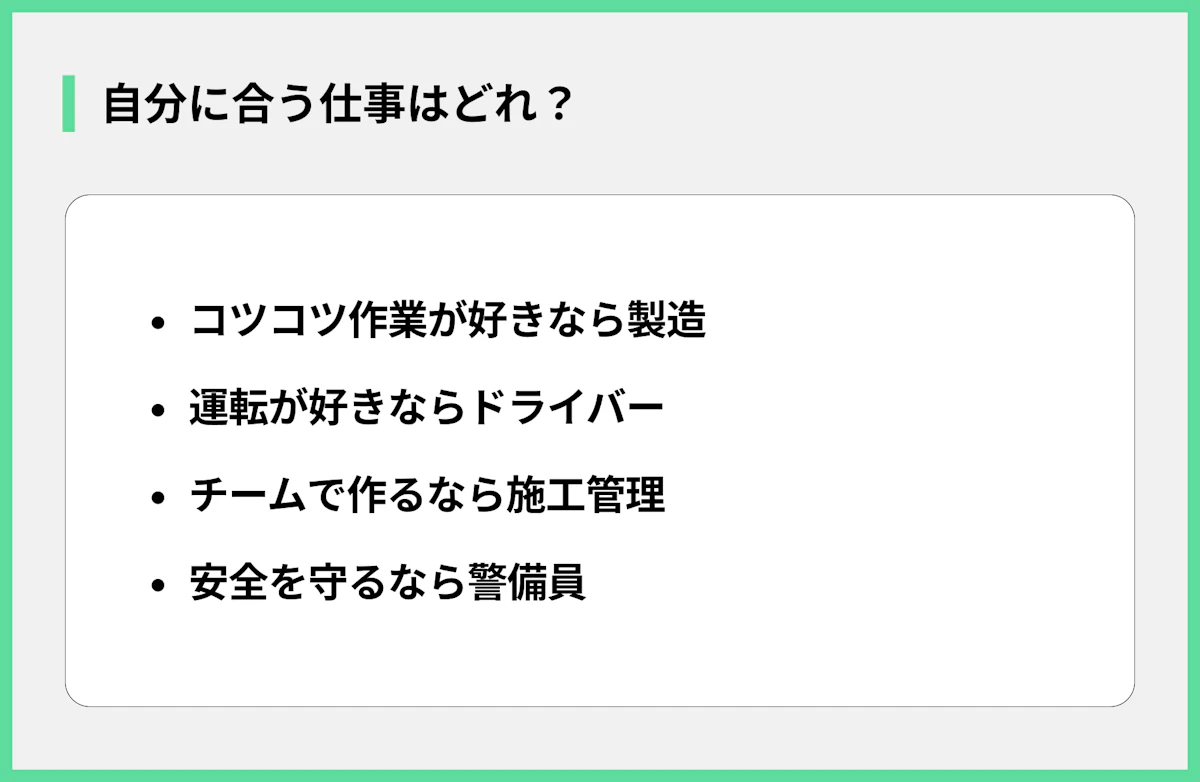 自分に合う仕事はどれ?