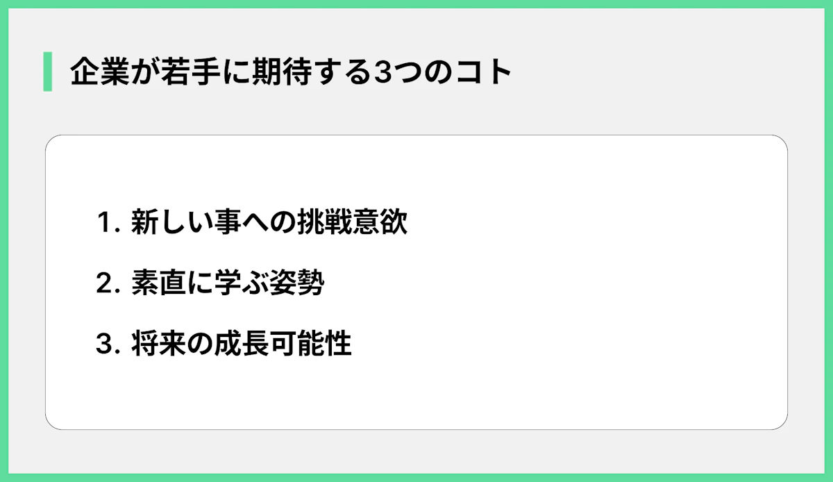 企業が若手に期待する3つのコト