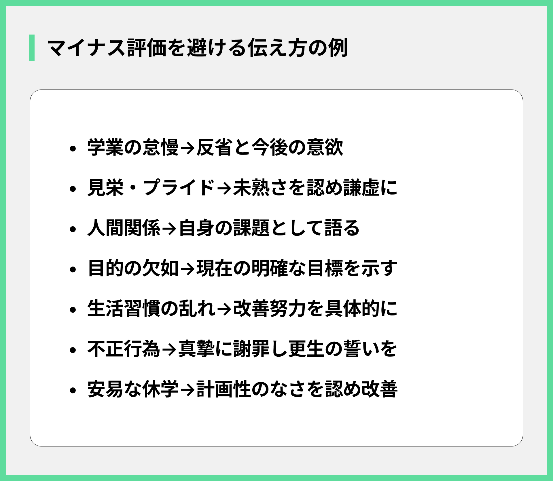 マイナス評価を避ける伝え方の例