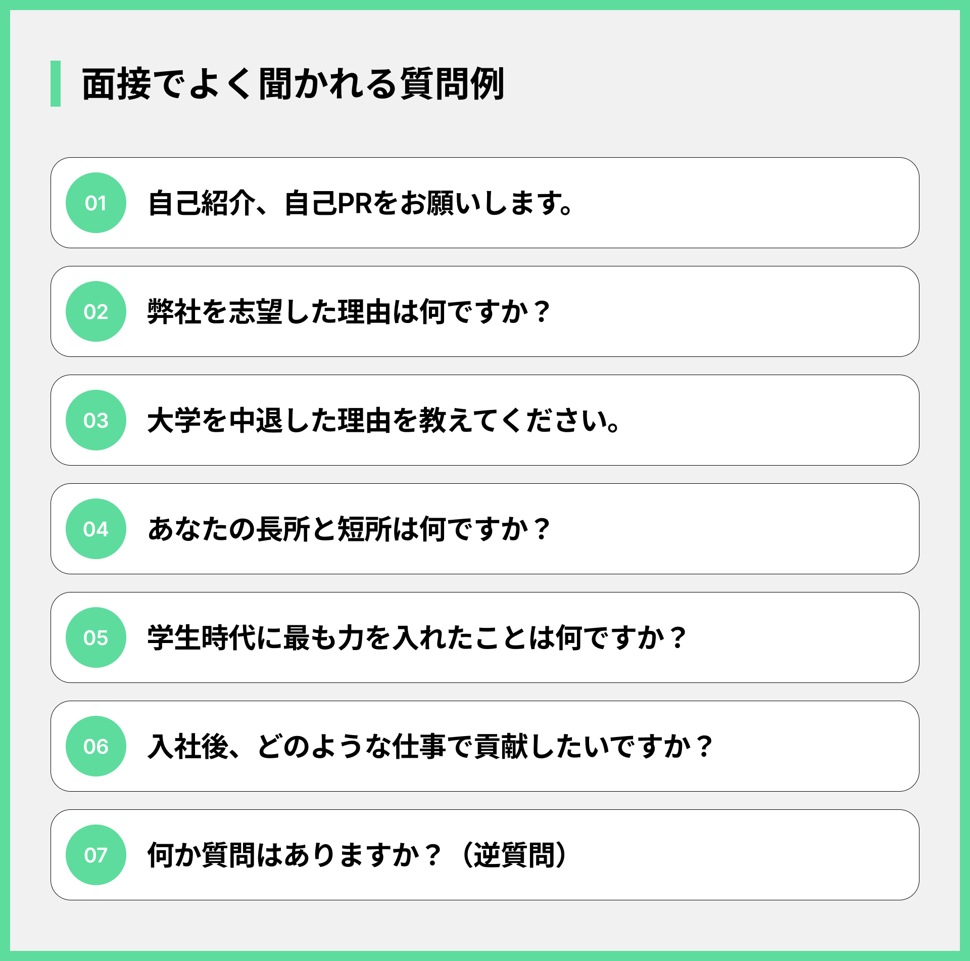 面接でよく聞かれる質問例