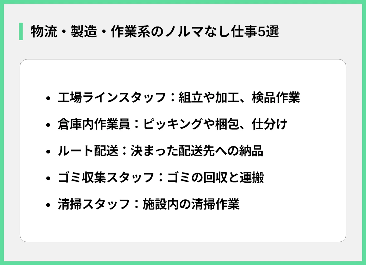 物流・製造・作業系のノルマなし仕事5選